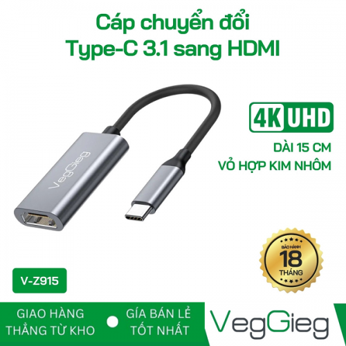 Cáp chuyển Type C 3.1 sang HDMI - VegGieg VZ915 - Dài 15cm
